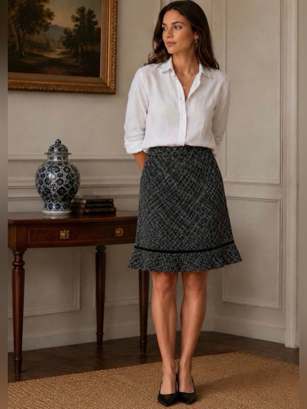 Vintage Gap Women's A-line Tweed Skirt with Ruffle Hem size six